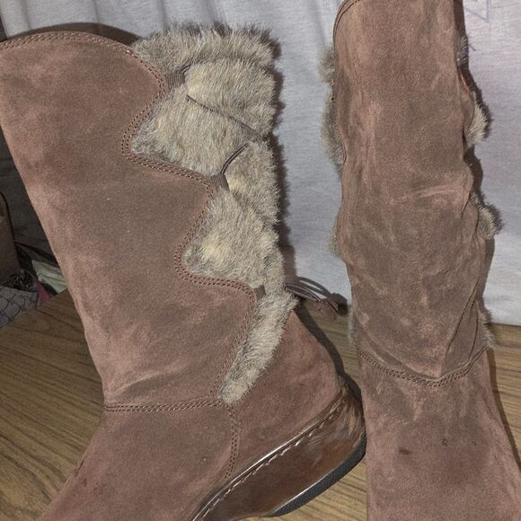 DANSKO FYODORA Sz 9.5/10 Brown Suede Aztec Embroiderd Faux Fur Pull-On Mid Boots - Picture 8 of 15